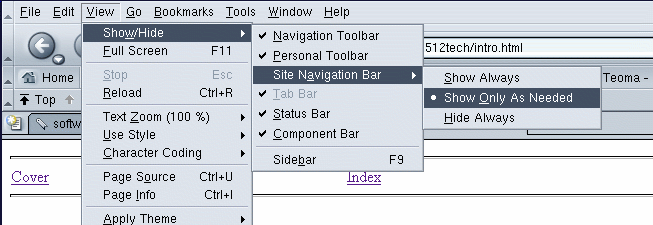 View | Show/Hide | Site Navigation Bar | Show Only As Needed